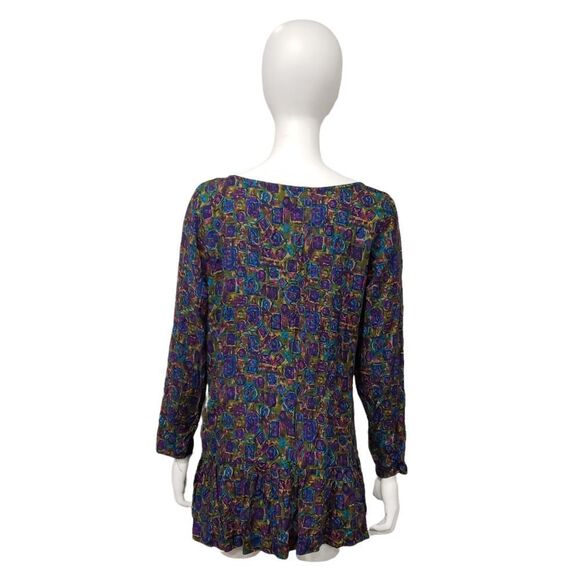 Vintage Betty & Shelia Abstract Warm Tone Peplum Hem Top 80's/90's - Picture 4 of 16
